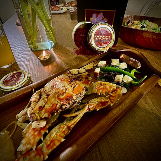 Crab with Yaqoot saffron and mustard sauce