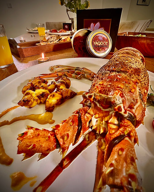 Delicious boiled and fried lobster with mustard and Yaqoot saffron sauce
