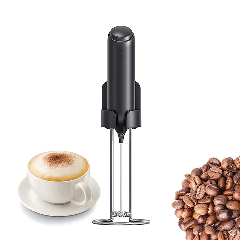 Powerful Milk Frother for Coffee with Upgraded Titanium Motor-Handheld Frother Electric Whisk (Black) with Ultra Frother Stand Holds Multiple Types Of Coffee (Black)