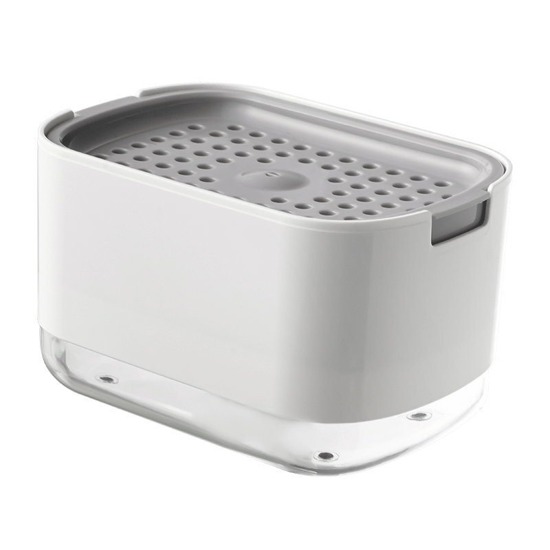 2 in 1 Premium Soap Dispenser and Sponge Holder, Dishwashing Soap Pump Dispenser for Kitchen Countertop, White and Black