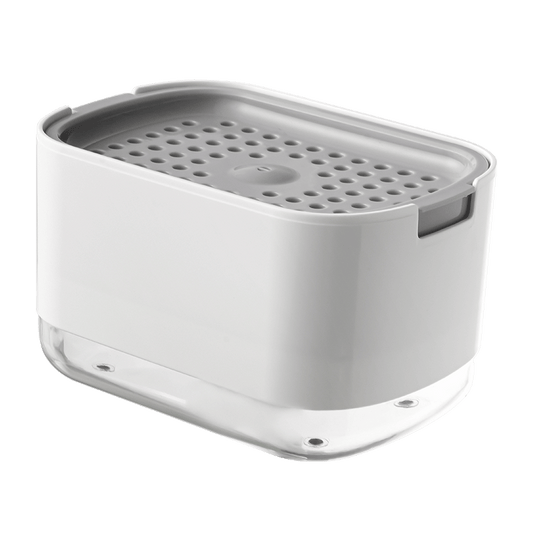 2 in 1 Premium Soap Dispenser and Sponge Holder, Dishwashing Soap Pump Dispenser for Kitchen Countertop, White and Black