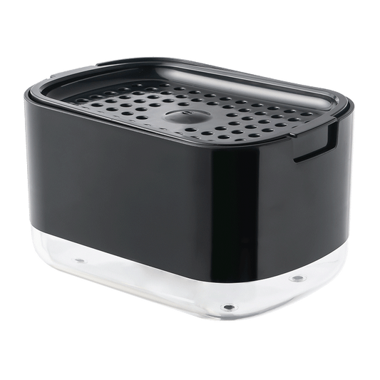 2 in 1 Premium Soap Dispenser and Sponge Holder, Dishwashing Soap Pump Dispenser for Kitchen Countertop, White and Black