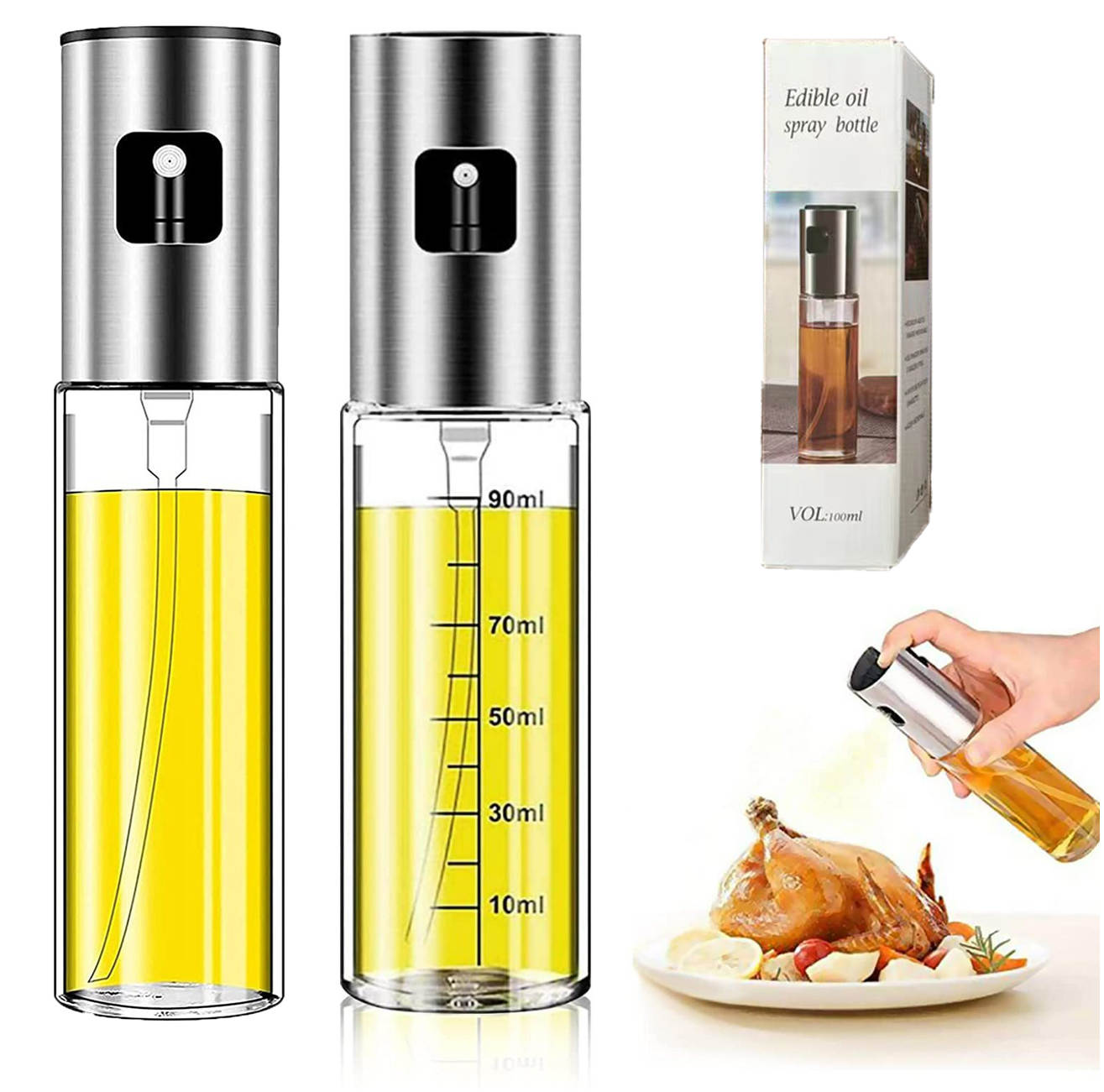 Kitchen Stainless Steel Olive Oil Sprayer Bottle Pump Oil Pot Leak-Proof Grill BBQ Sprayer Oil Dispenser BBQ Cookware Tools