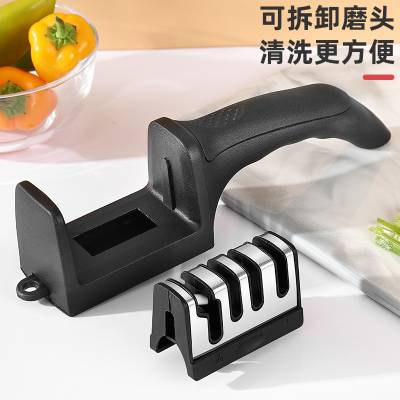 4-in-1 Kitchen Knife Sharpener 3-Stage Knife Sharpener Helps Repair, Restore, Polish Blades and Cut-Resistant Glove (Black)