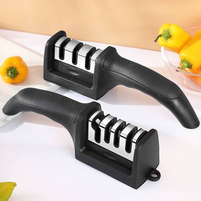 4-in-1 Kitchen Knife Sharpener 3-Stage Knife Sharpener Helps Repair, Restore, Polish Blades and Cut-Resistant Glove (Black)