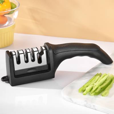 4-in-1 Kitchen Knife Sharpener 3-Stage Knife Sharpener Helps Repair, Restore, Polish Blades and Cut-Resistant Glove (Black)