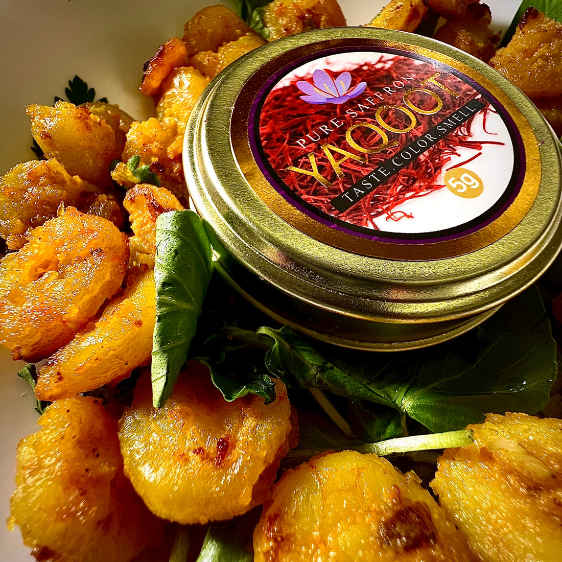 Delicious fried shrimp with mustard and Yaqoot saffron sauce